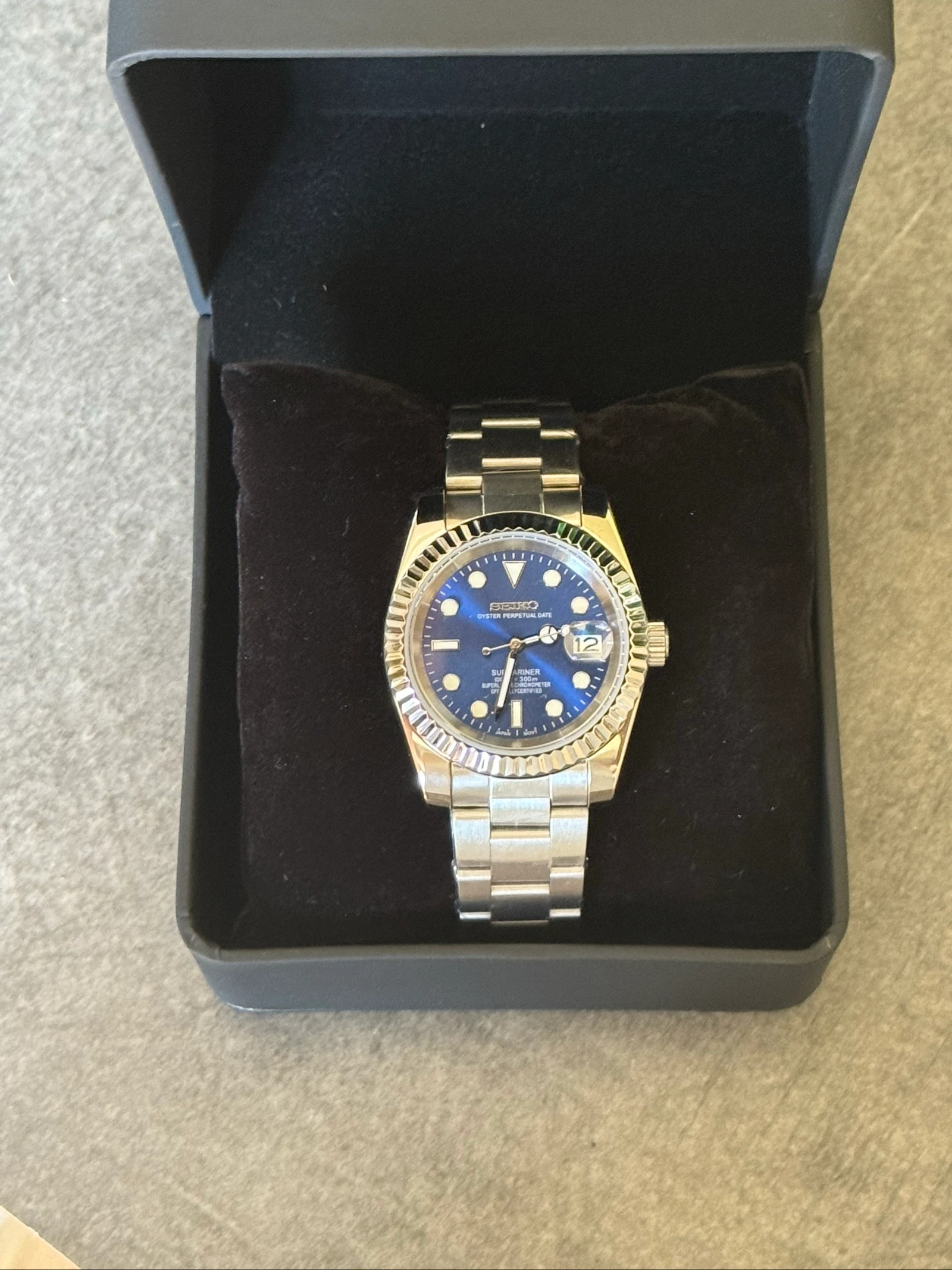 SeikoMod Mod NH35 Automático 39 mm – Esfera Soleillé Azul – Cristal de Zafiro – Brazalete Oyster – Fondo Transparente – Nueva – photo 8